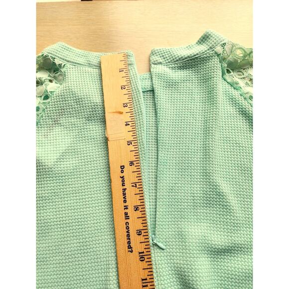 TOP-MIHOLL-Waffle Material-Lace Sleeves-Long Sleeves-Mint Green-Size Large - Picture 16 of 16